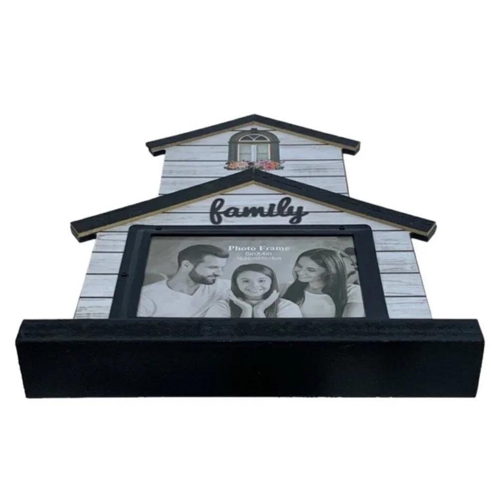 Photo Picture Frame Freestanding House Shape Modern Farmhouse Black White 4x6